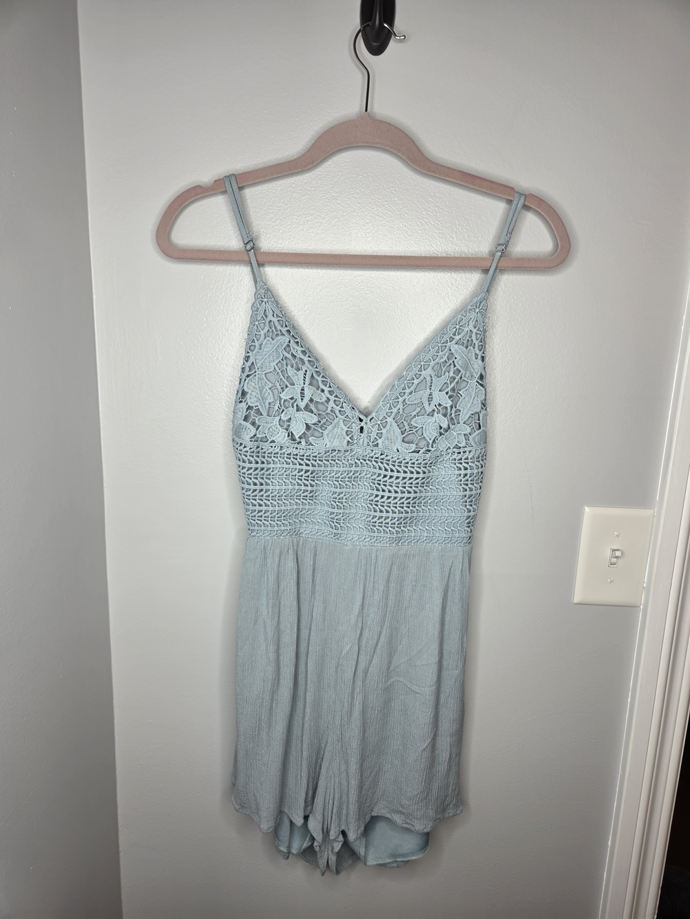 Ron Jon Light Blue Lace & Crochet Chemise Romper